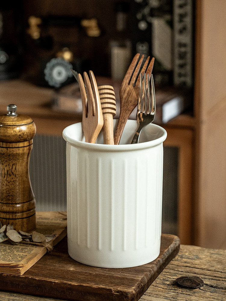 Commercial Kitchen Knife Holder - Porte-ustensiles en céramique blanche minimaliste gaufré,