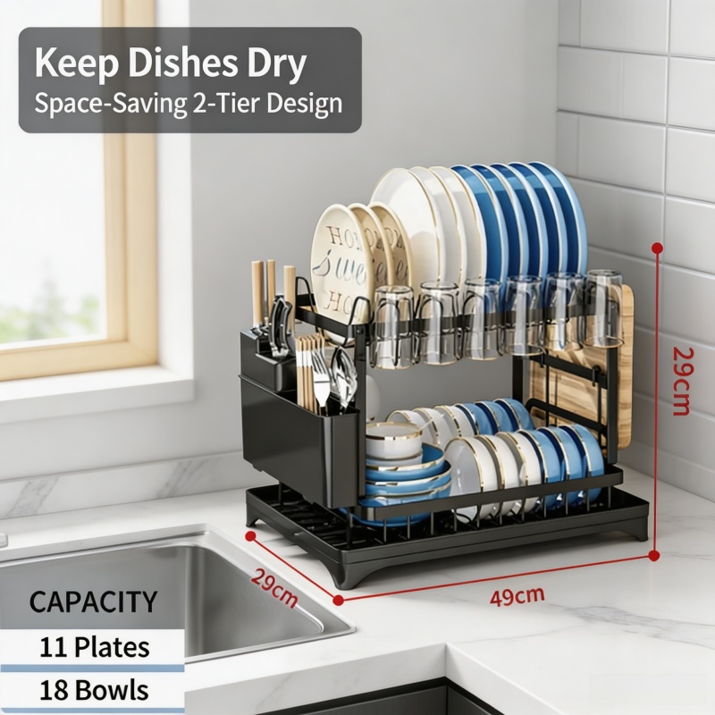 Commercial Kitchen Knife Holder - Égouttoir à vaisselle à 2 niveaux,